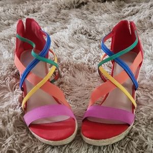 Multi color size 10 wedge sandals